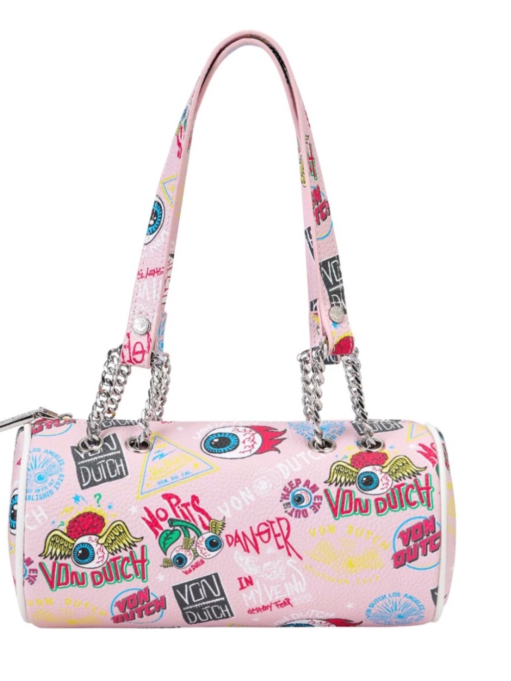 ✴️Von Dutch Pink Graphic Long Barrel Bag, NWT